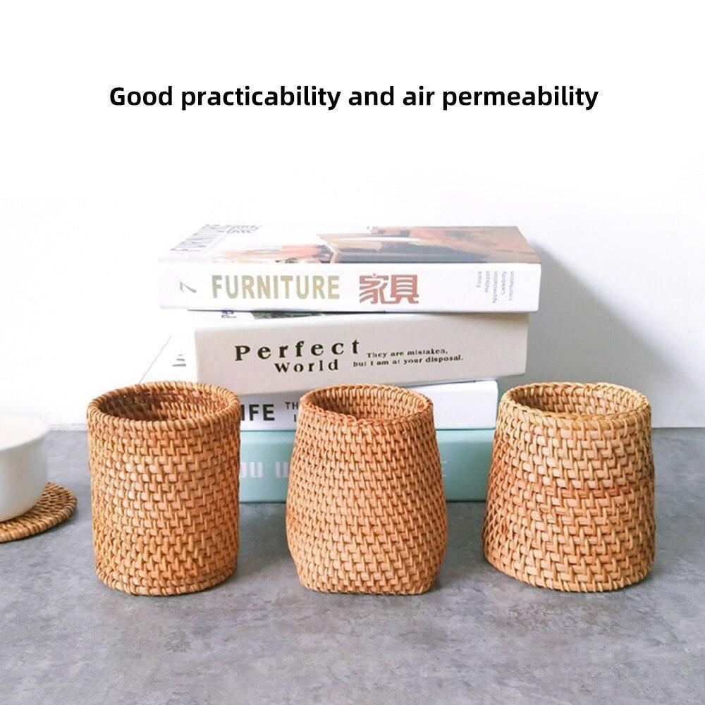 Hand-Woven Wicker Storage Container Basket