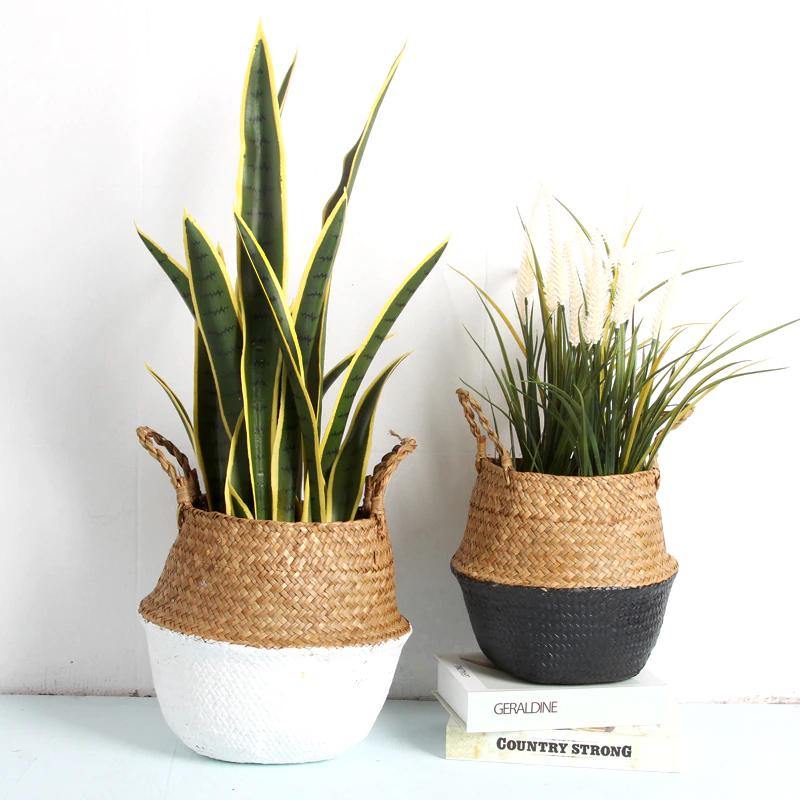 Handmade Rattan Planter or Storage Basket with Handles