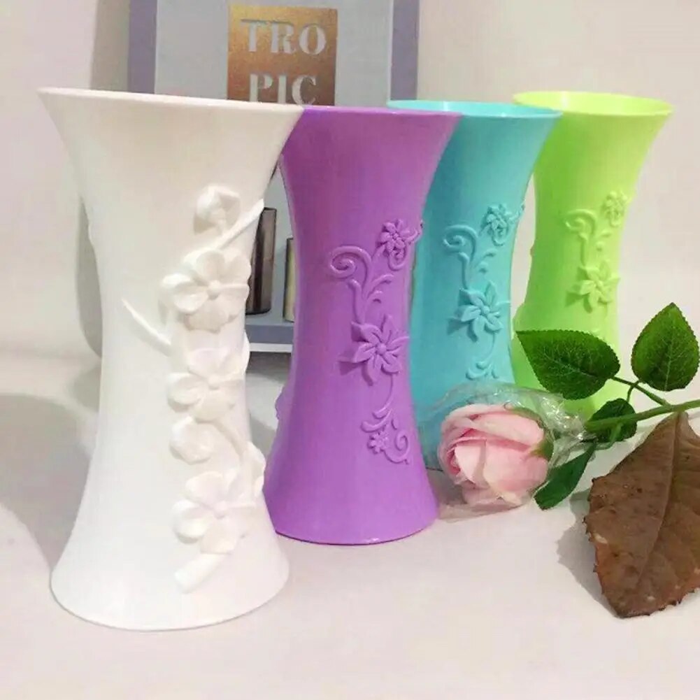 Ceramic Plastic Embossment Flower Potted Bottle Container Flower