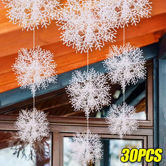 30Pcs Large Christmas Snowflakes Ornaments Xmas Tree Hanging Glitter Snow Flake Decoration DIY New Year Garlands Home Decor