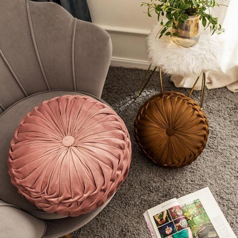 Velvet Ruffle Round Cusion Throw Pillow